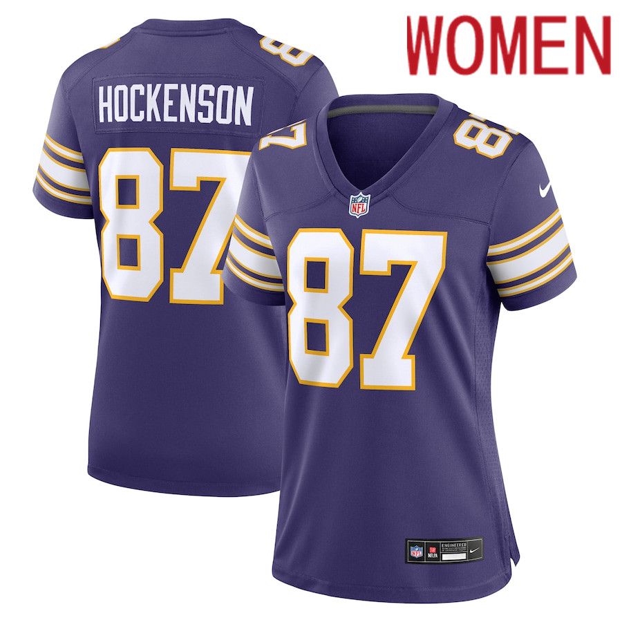 Women Minnesota Vikings 87 T.J. Hockenson Nike Purple Classic Player Game NFL Jersey